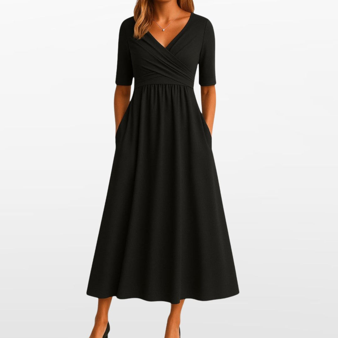 Robe Midi Portefeuille pour Femme avec Poches