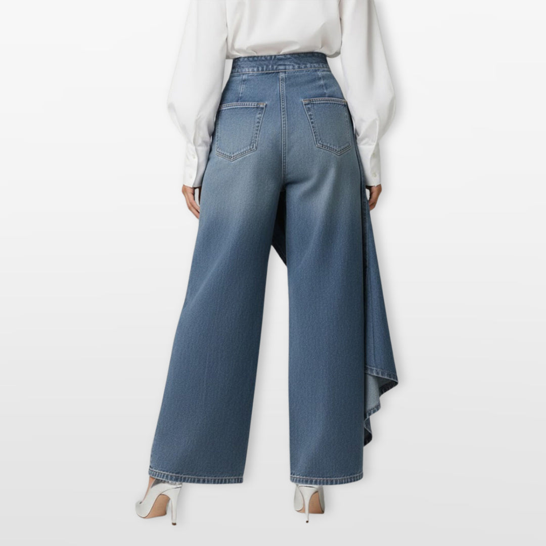 Pantalon Jean Large Taille Haute Asymétrique Femme