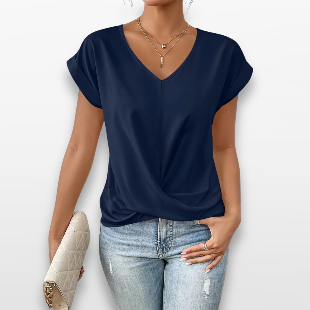 Top Femme Col V Drapé Élégant