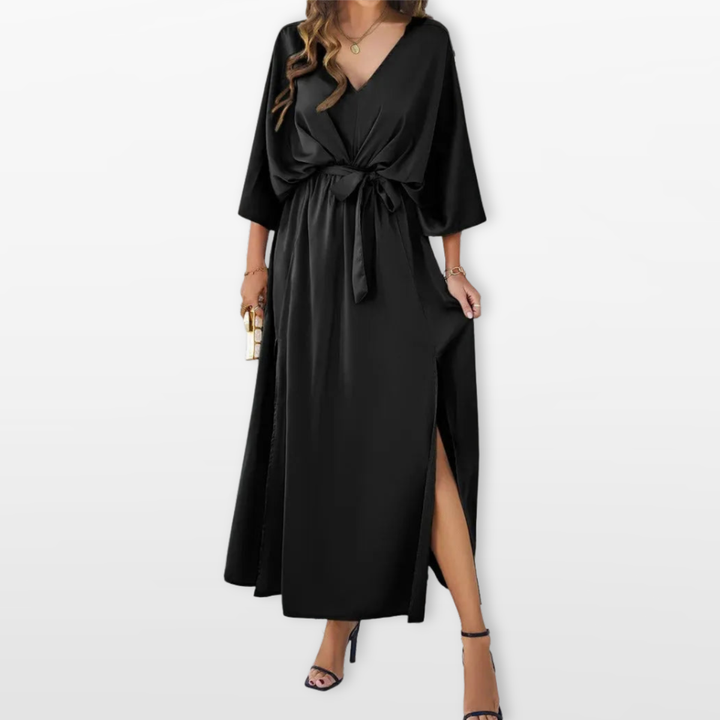 Robe Longue Femme Col V Taille Nouée