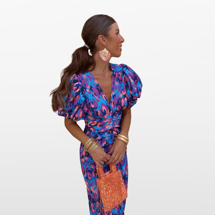 Robe Fleurie Midi Froncée Femme
