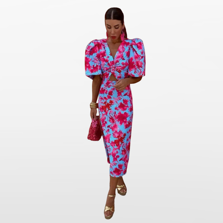 Robe Fleurie Midi Froncée Femme