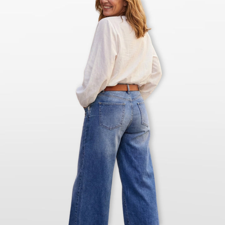 Jean Taille Haute Large Délavé Femme