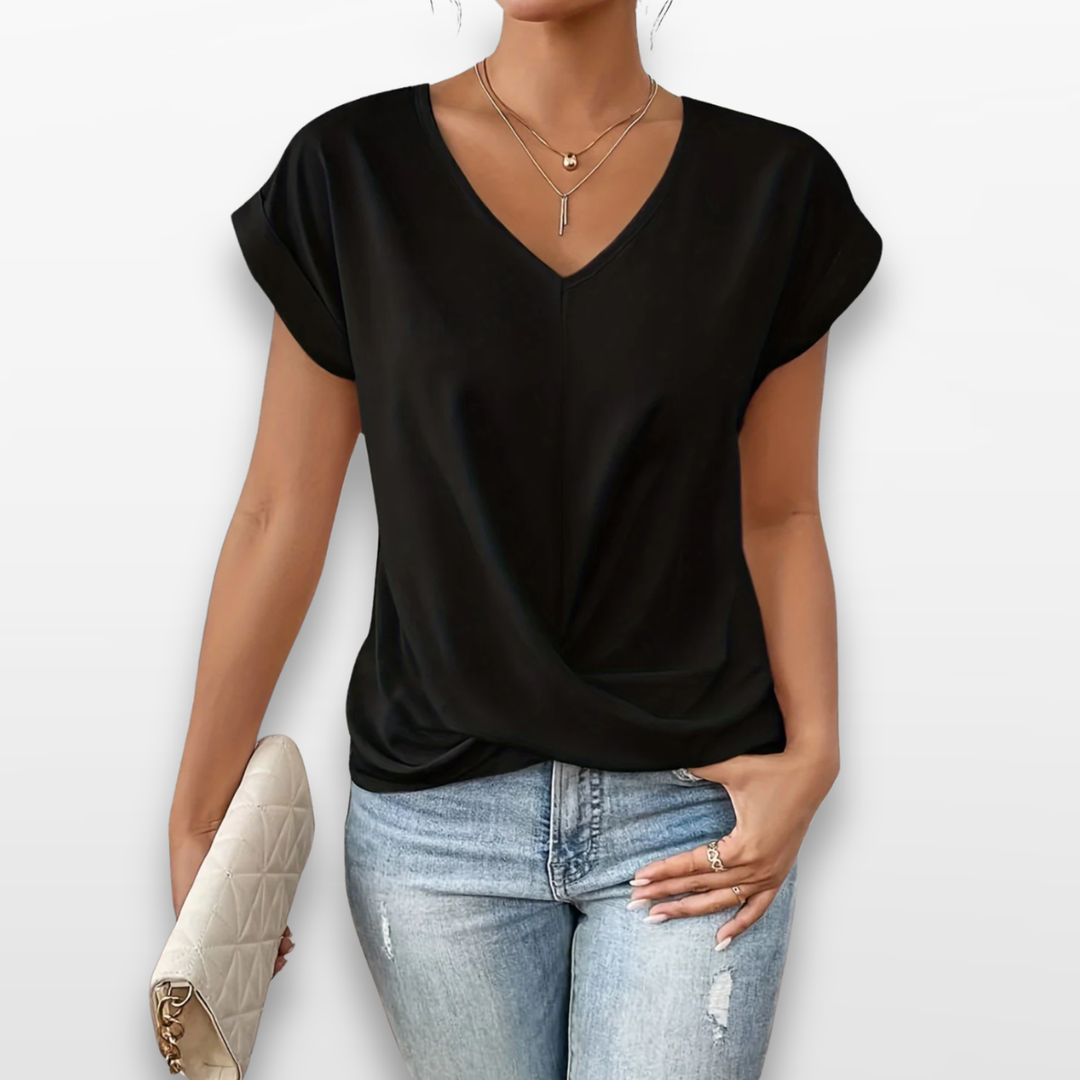 Top Femme Col V Drapé Élégant