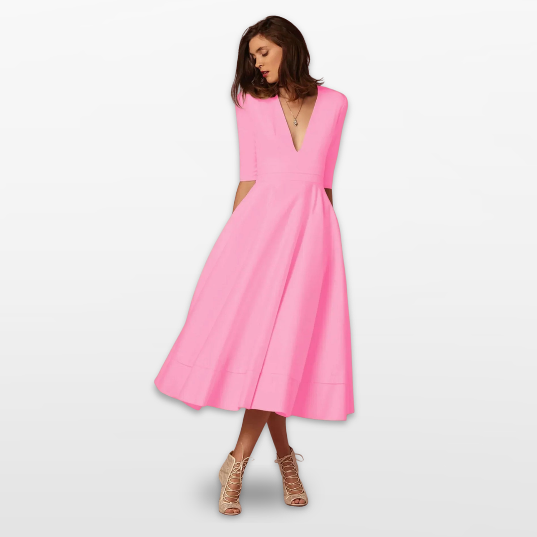 Robe Midi Femme Col V Évasée