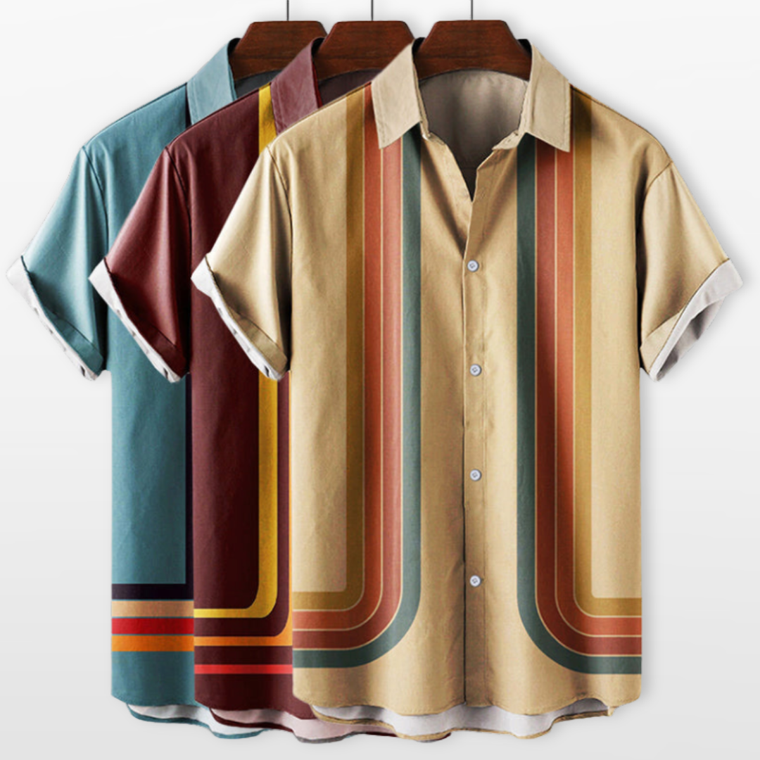 Chemise Homme Rayures Vintage Manches Courtes