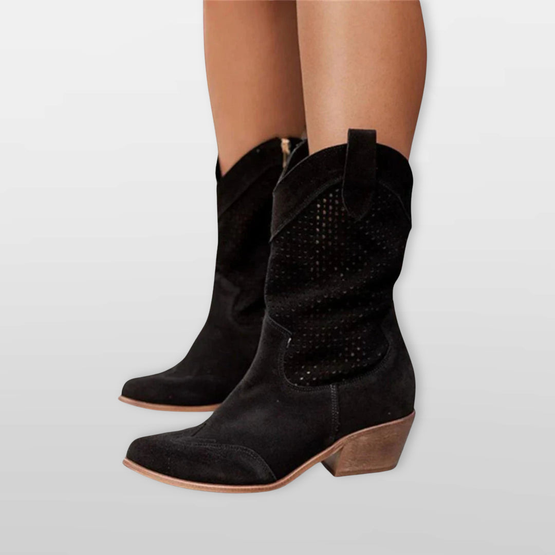 Bottes Cowboy Perforées Suédées Confort Femme