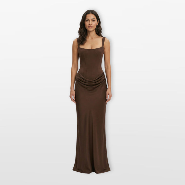Robe Soirée Satinée Ajustée Drapée Femme