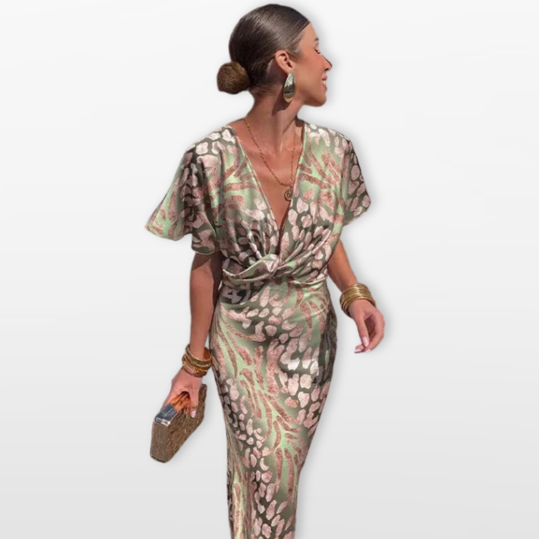 Robe Midi Femme Col V Drapée Élégante