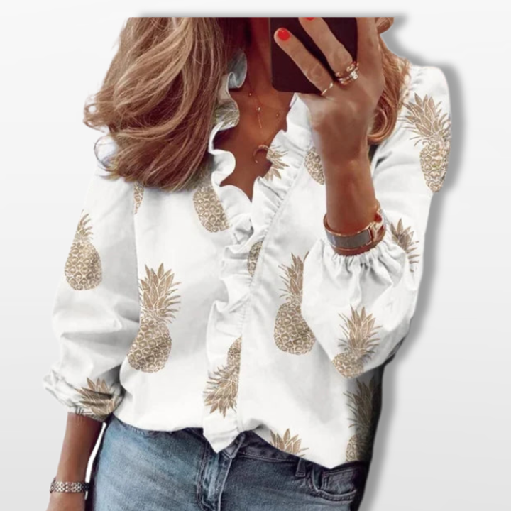Blouse Femme Col V À Volants Fluide