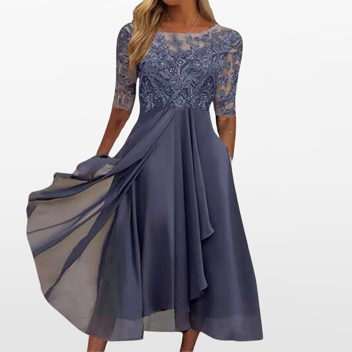 Robe Midi Femme à Manches en Dentelle