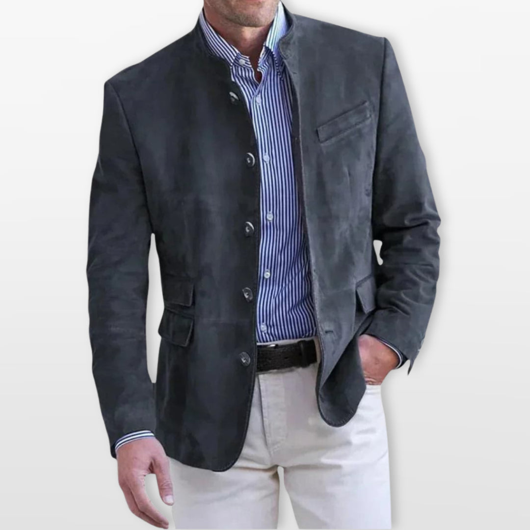 Blazer Col Montant Coupe Ajustée Élégant Homme