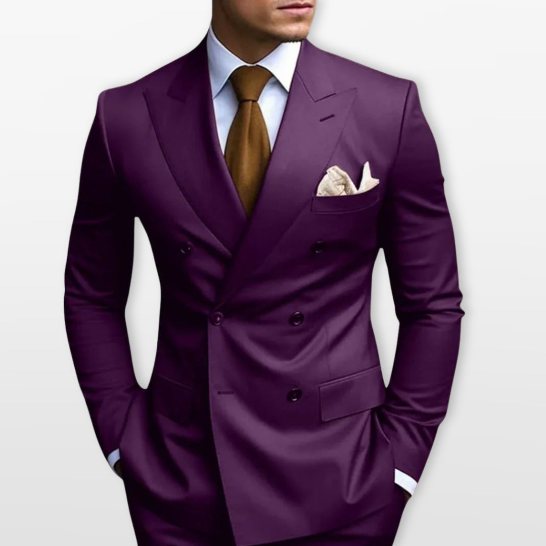 Costume Croisé Ajusté Élégant Homme