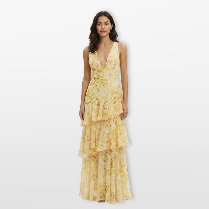 Robe Longue Fleurie Dos Nu Volants Femme