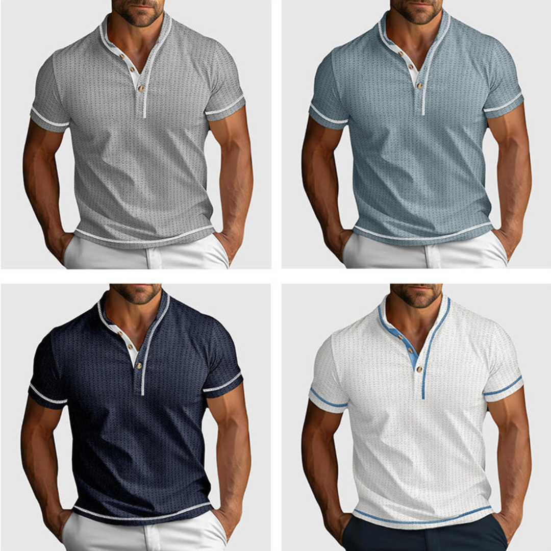 Polo Homme Col Tunisien Texturé Ajusté