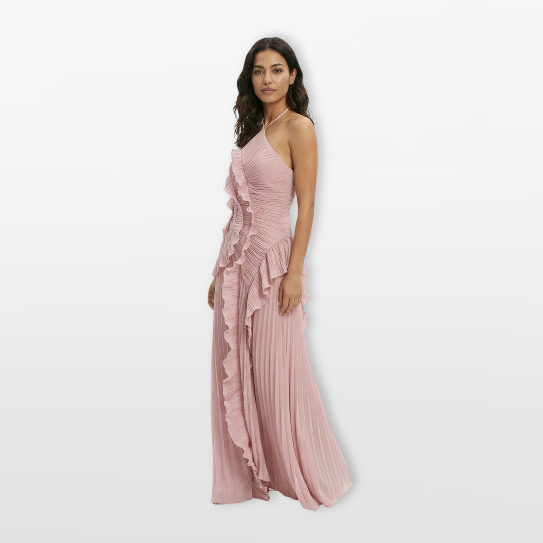 Robe Soirée Plissée Volants Asymétrique Femme