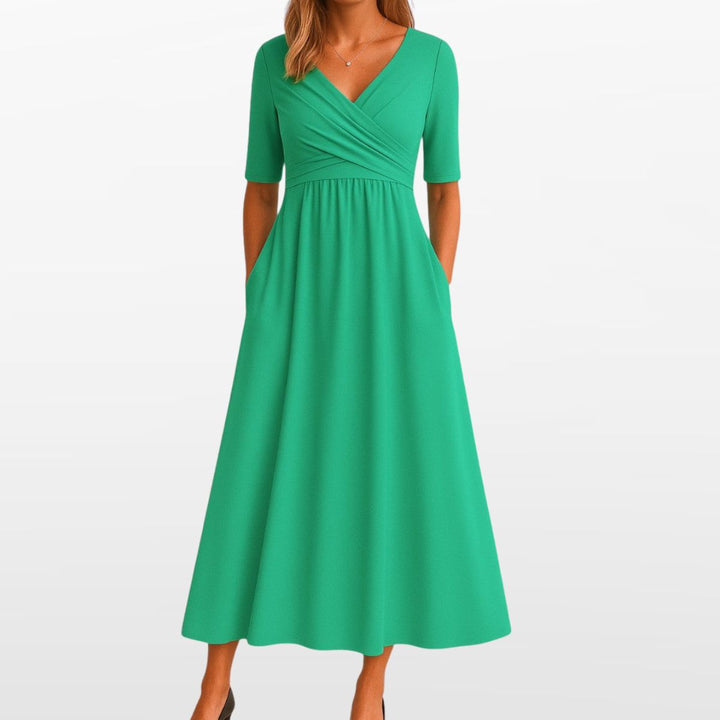 Robe Midi Portefeuille pour Femme avec Poches