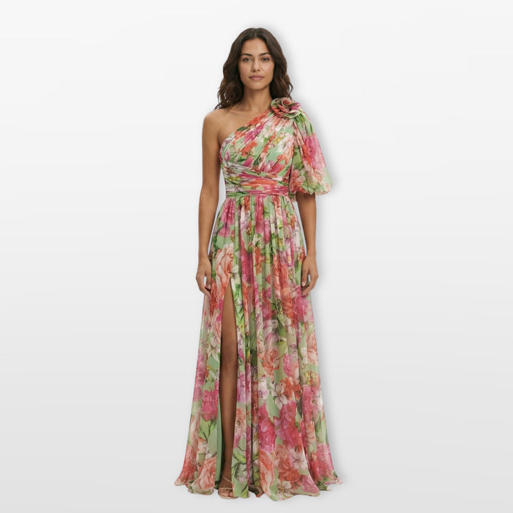Robe Longue Fleurie Une Épaule Fendue Femme