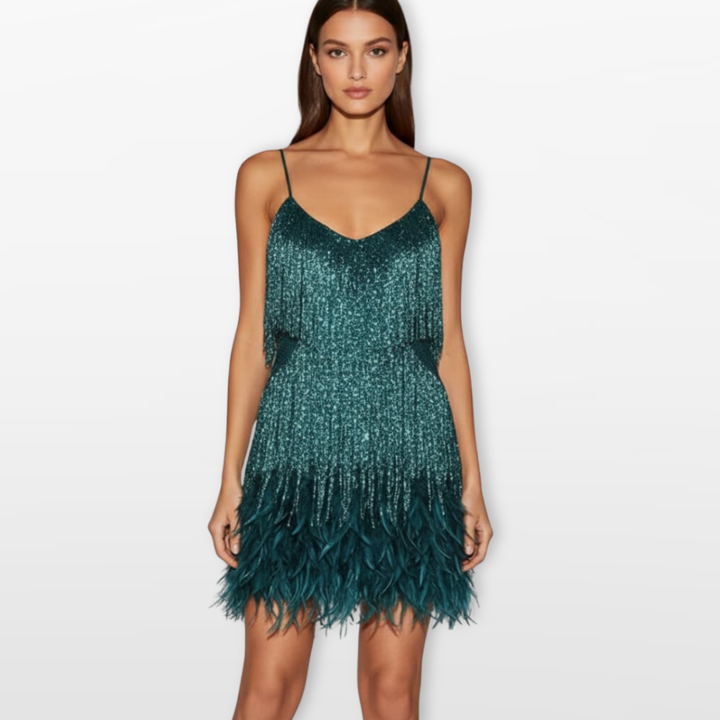 Robe Courte Femme à Plumes Élégante