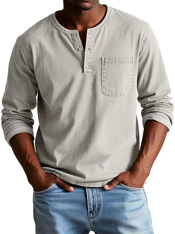 T-Shirt Henley Décontracté Manches Longues Homme
