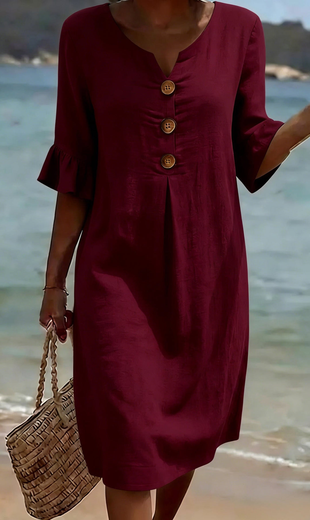 Robe Midi Fluide Boutonnée Femme