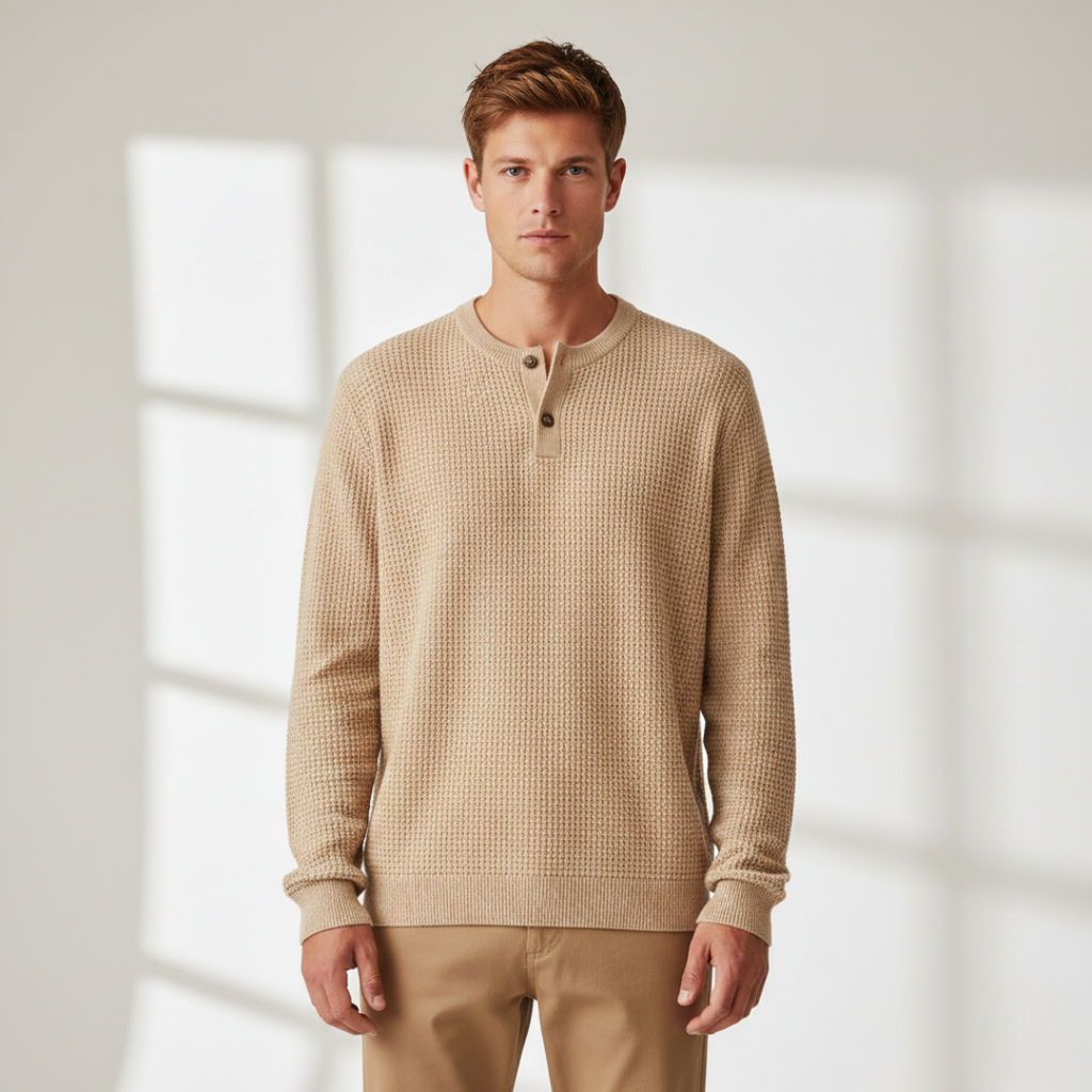 Pascal - Pull Henley en Maille Gauffrée