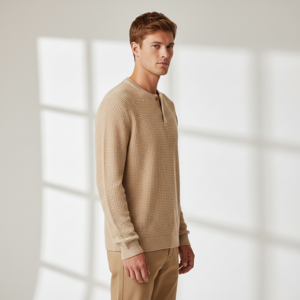 Pascal - Pull Henley en Maille Gauffrée