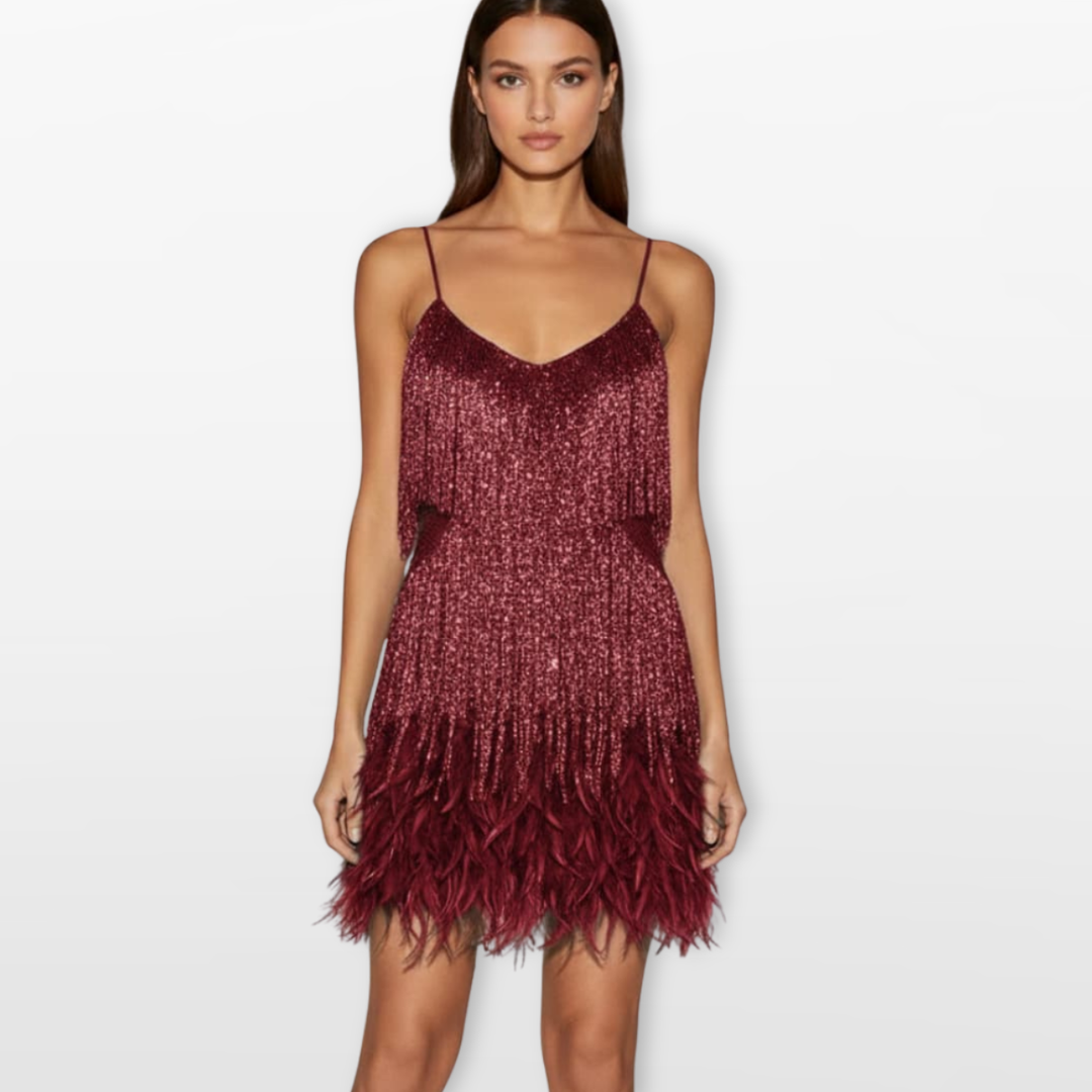 Robe Courte Femme à Plumes Élégante