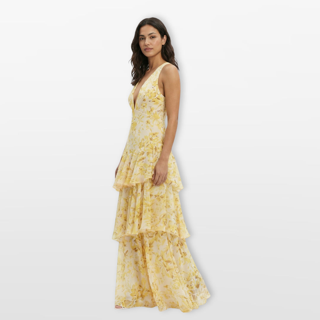 Robe Longue Fleurie Dos Nu Volants Femme