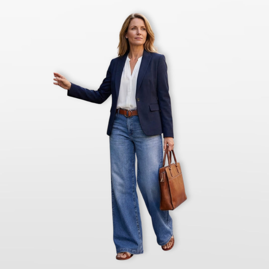 Jean Taille Haute Large Délavé Femme