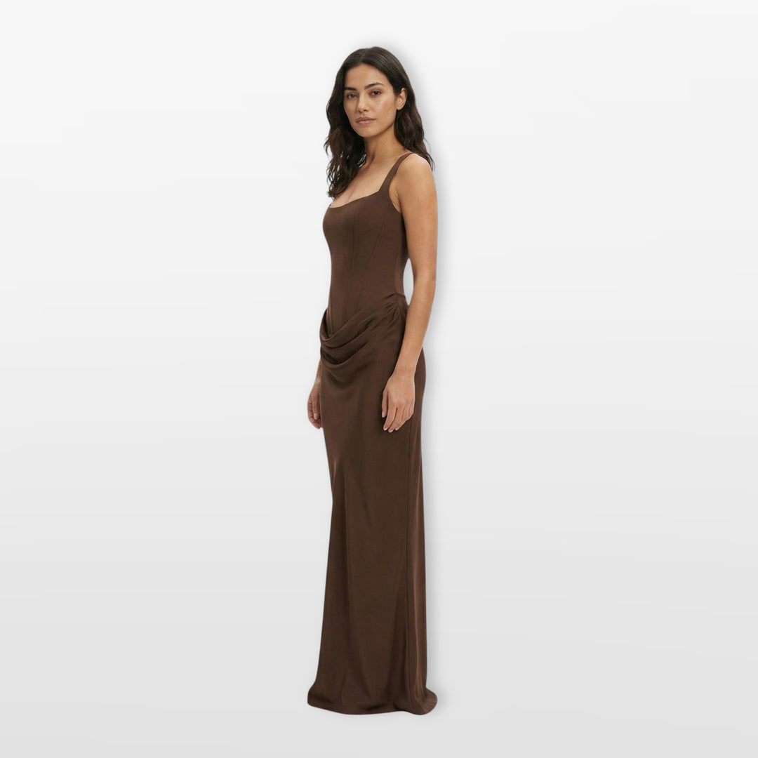 Robe Soirée Satinée Ajustée Drapée Femme