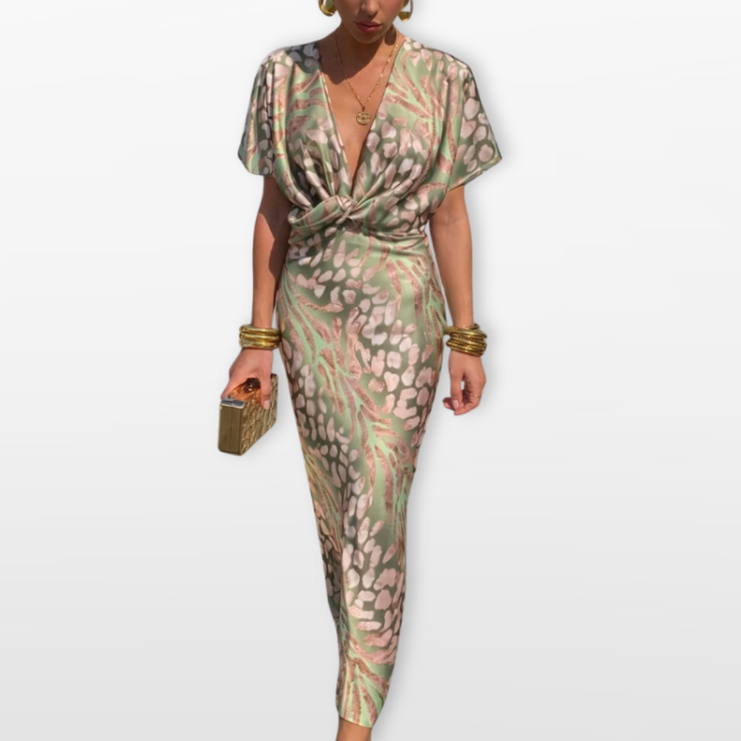 Robe Midi Femme Col V Drapée Élégante