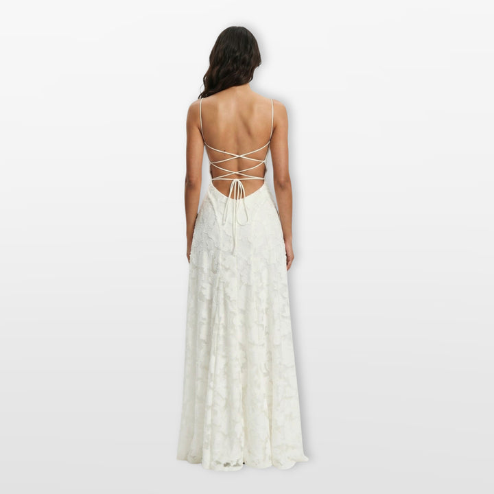Robe Longue Dos Nu Dentelle Coupe Évasée Femme