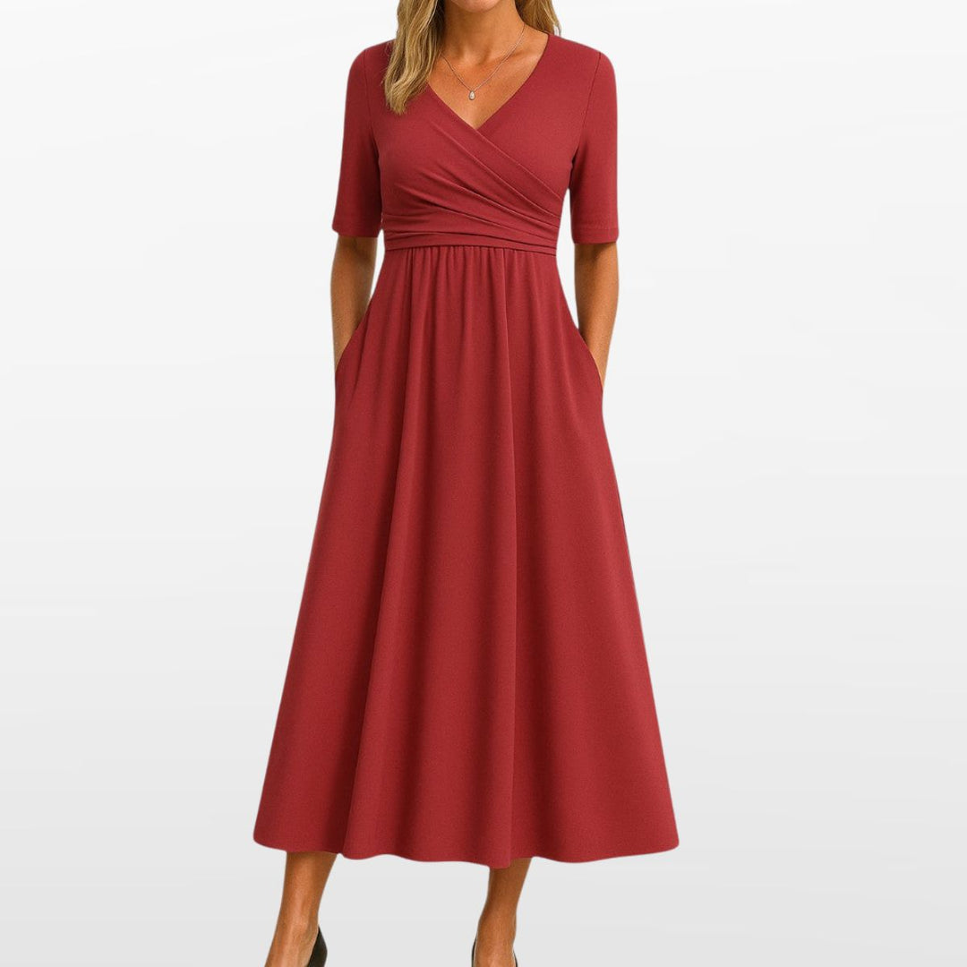 Robe Midi Portefeuille pour Femme avec Poches