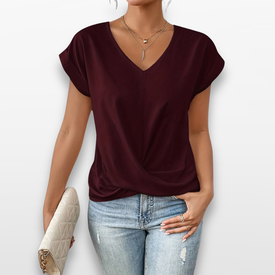 Top Femme Col V Drapé Élégant