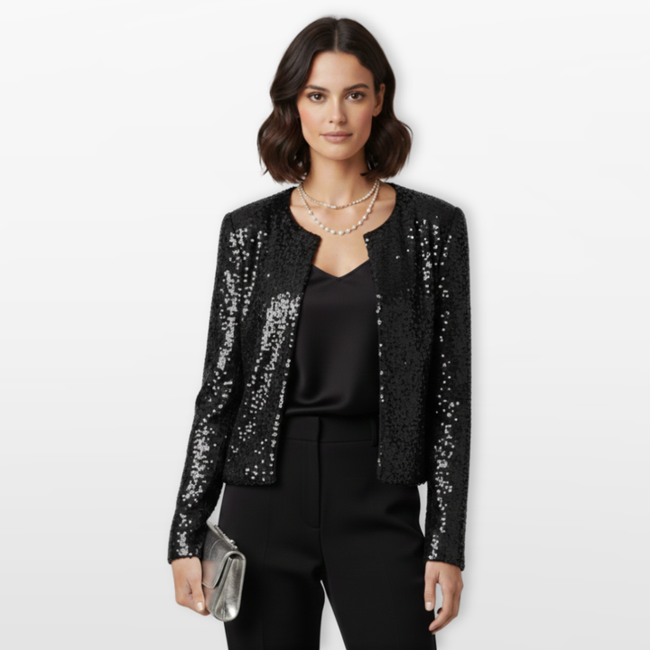 Veste Femme Sequins Courte Élégante Soirée