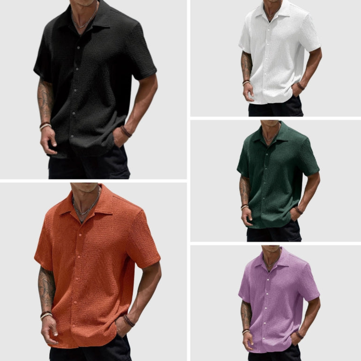 Homme Chemise Casual Texturée Manches Courtes