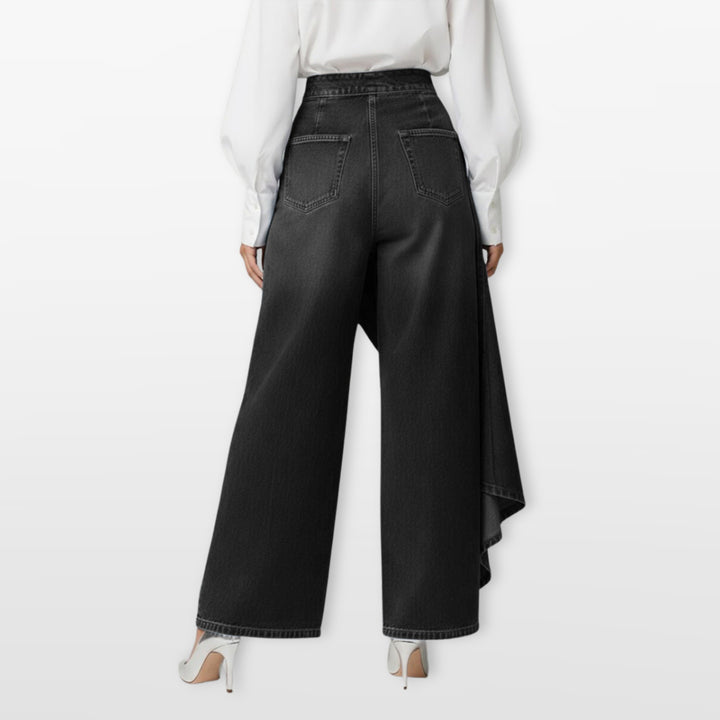Pantalon Jean Large Taille Haute Asymétrique Femme