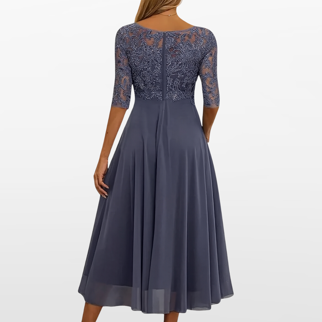 Robe Midi Femme à Manches en Dentelle