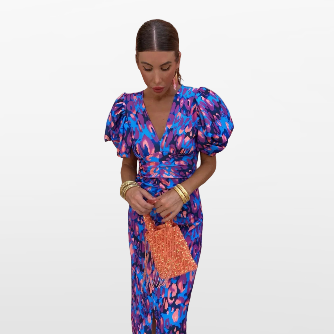 Robe Fleurie Midi Froncée Femme