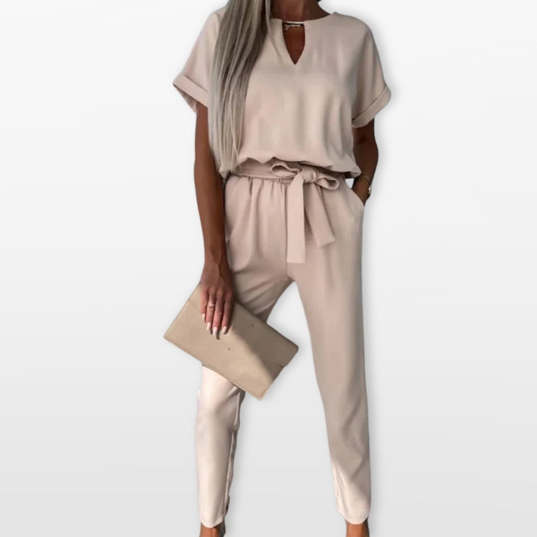 Combinaison Femme Col V Taille Nouée Chic