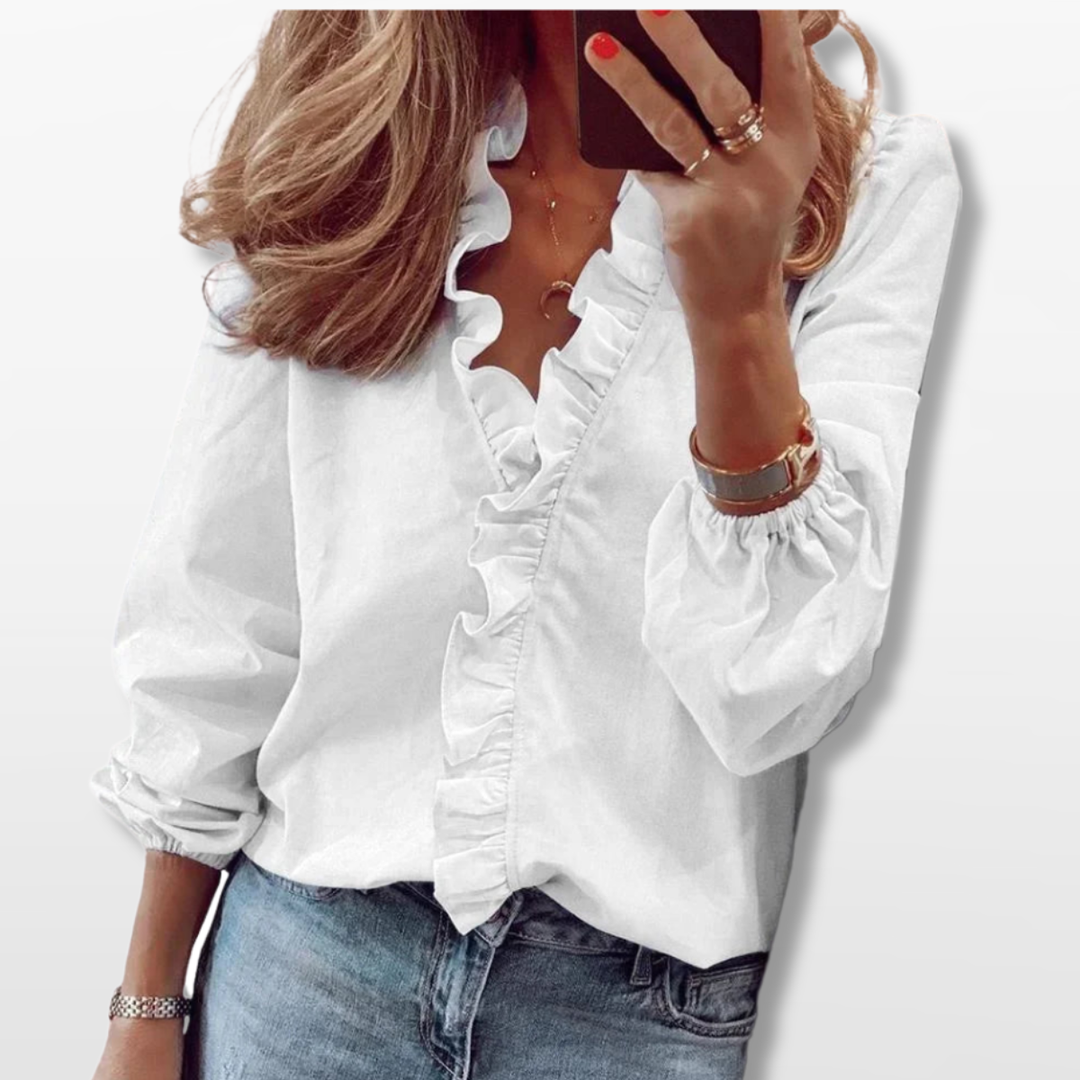 Blouse Femme Col V À Volants Fluide
