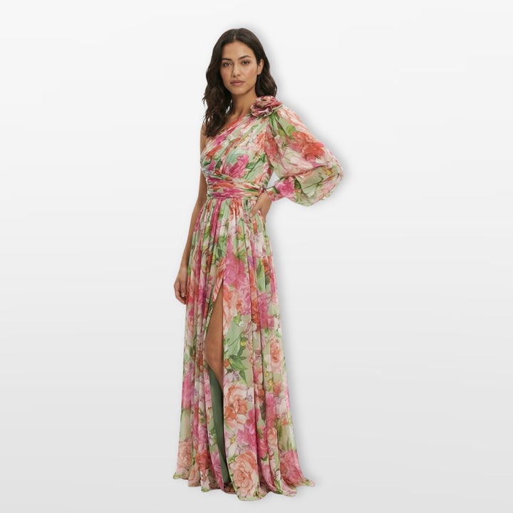 Robe Longue Fleurie Une Épaule Fendue Femme