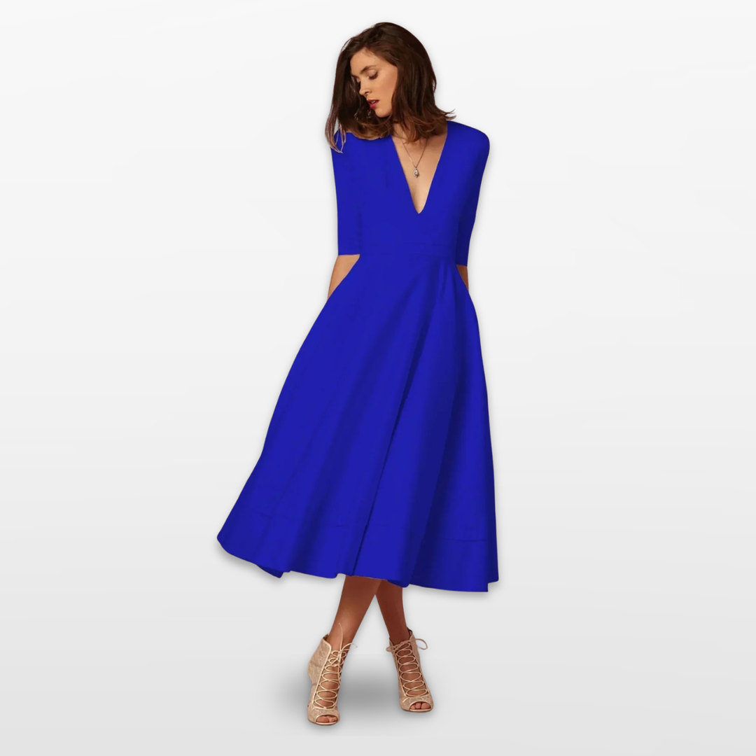 Robe Midi Femme Col V Évasée
