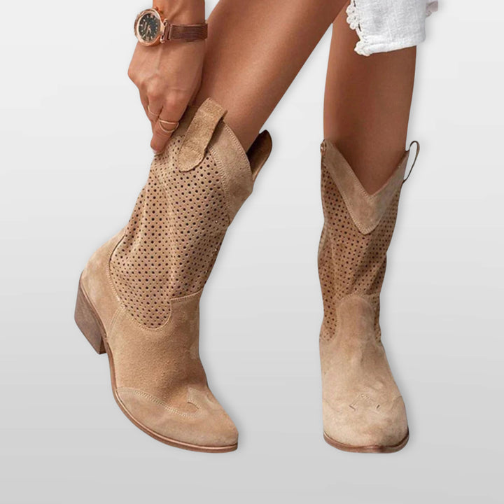 Bottes Cowboy Perforées Suédées Confort Femme