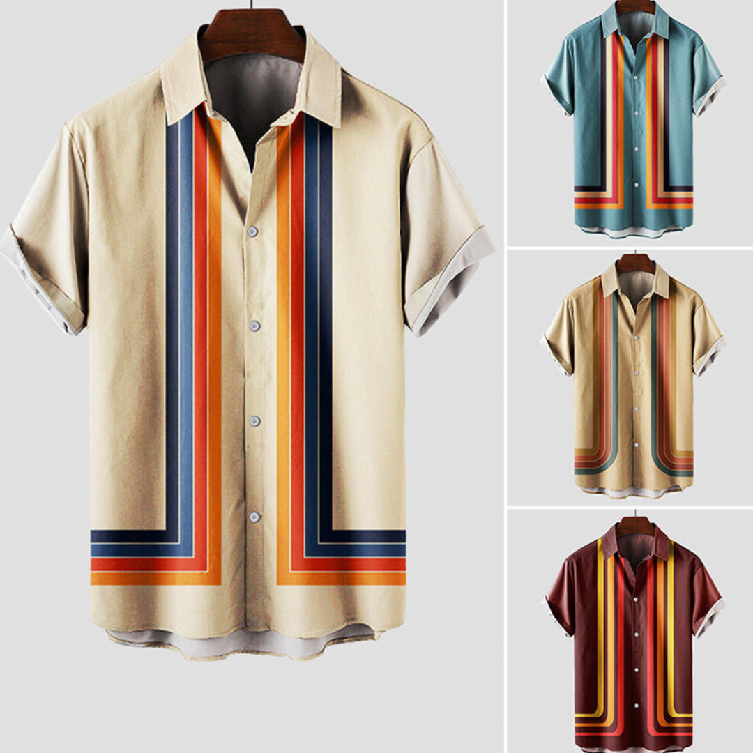 Chemise Homme Rayures Vintage Manches Courtes