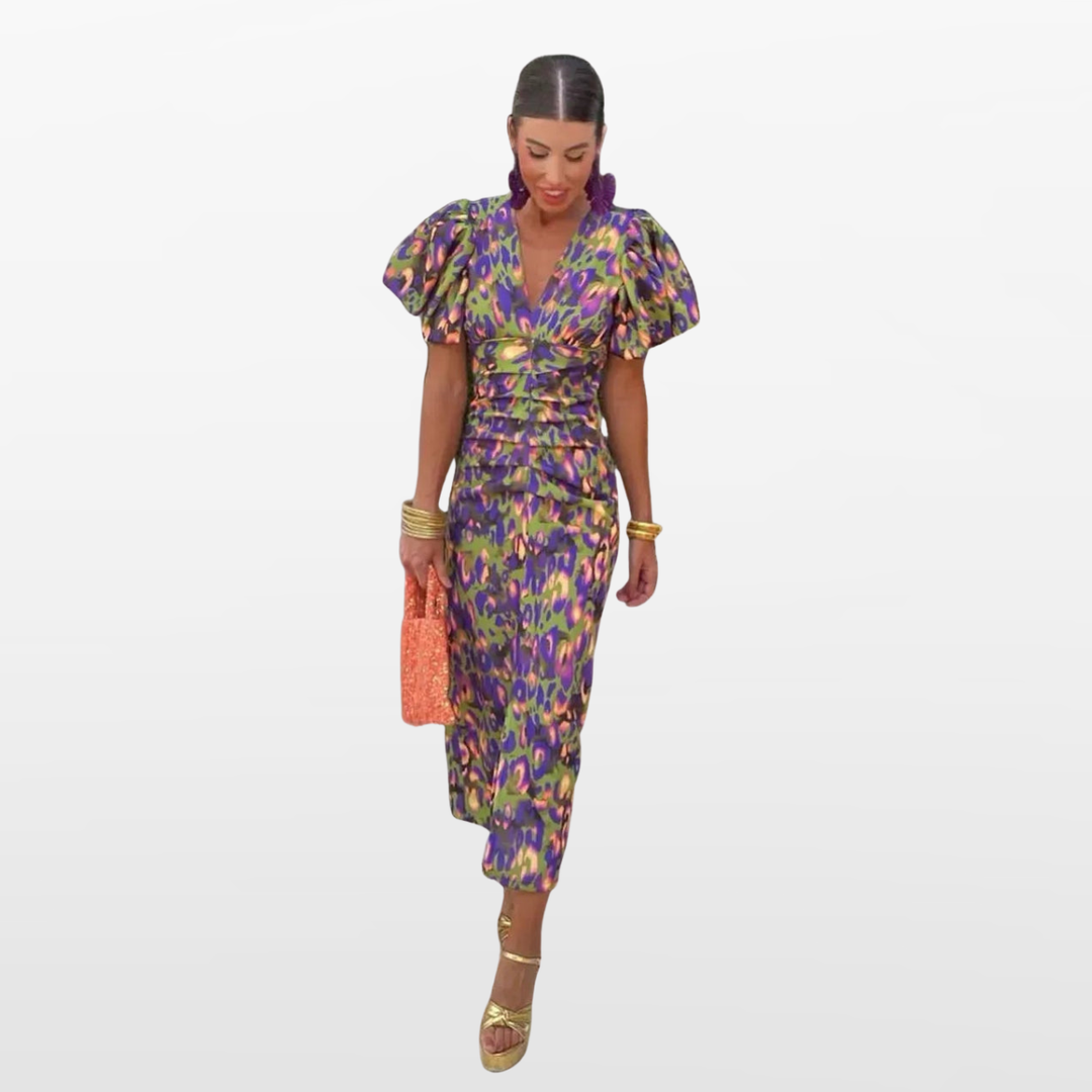 Robe Fleurie Midi Froncée Femme