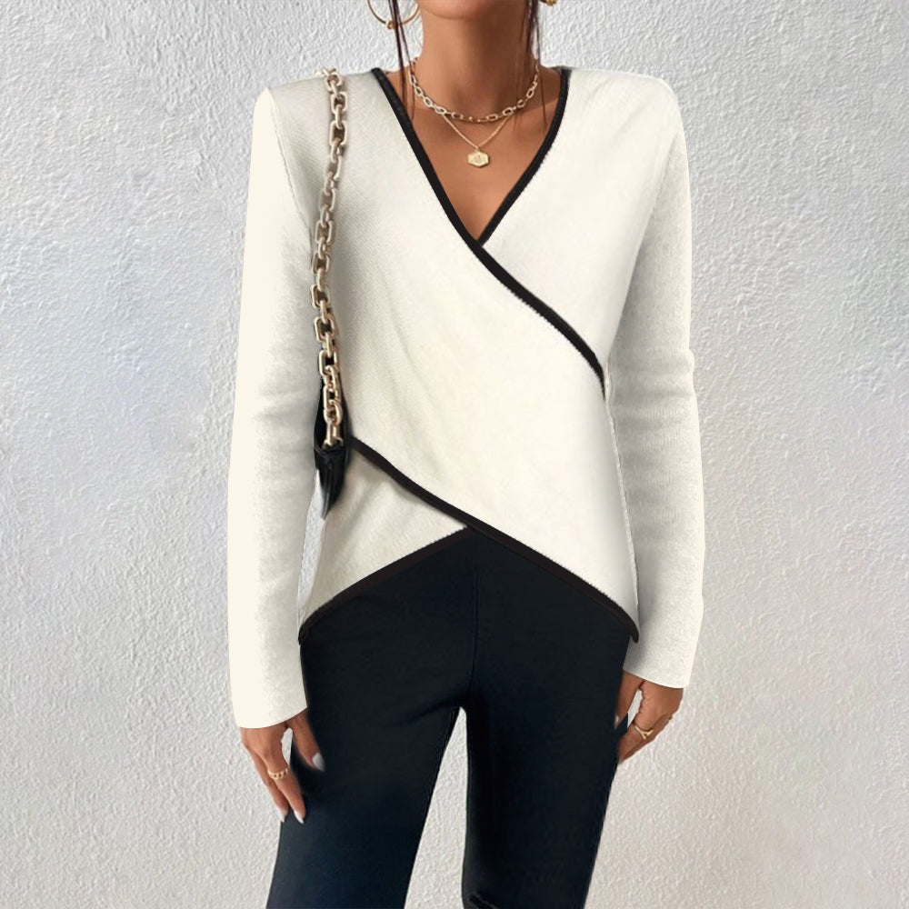 Pull Croisé Contrasté Femme