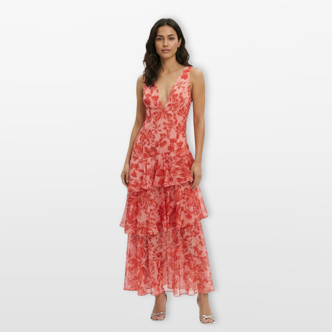 Robe Longue Fleurie Dos Nu Volants Femme