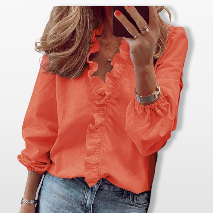 Blouse Femme Col V À Volants Fluide